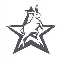 Rabbit jumping star, white background, design element