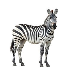 Fototapeta premium Striped zebra standing isolated on white background