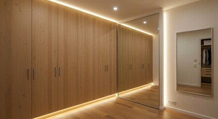 Elegant Dressing Room with Natural Wood and Mirror