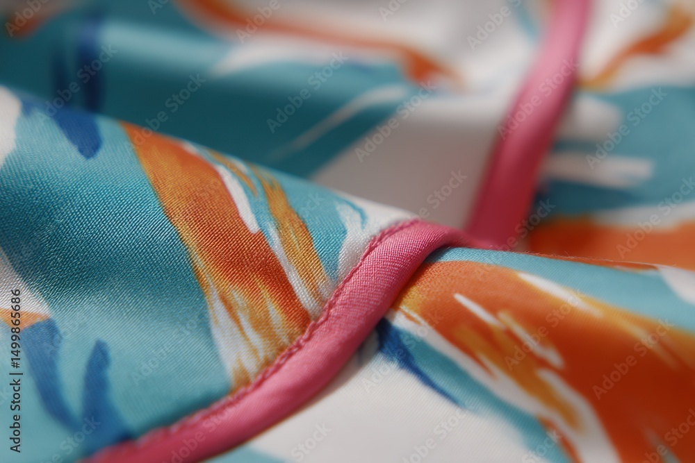 Poster close-up view of colorful fabric with vibrant patterns showcasing textile detail and design