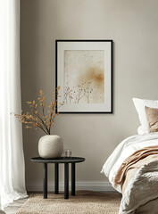 Empty Black Frame Mockup in Bedroom – Minimalist Wall Art