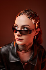 Elegant young woman embodies graceful knightcore style in modern fashion setting