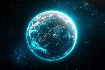 Fototapeta premium Glowing Digital Earth at Night in Space