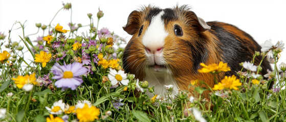 Guinea pig amidst colorful wildflowers