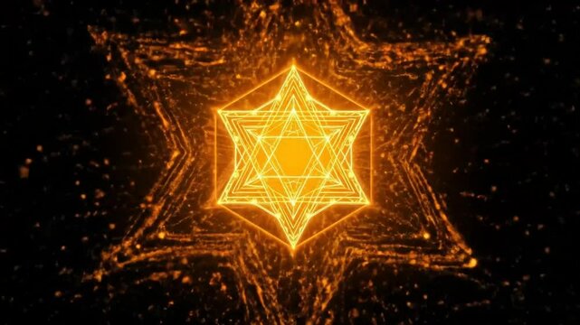 Mystical Hexagram Animation, Geometric Glowing Symbol, Sacred Geometry Background