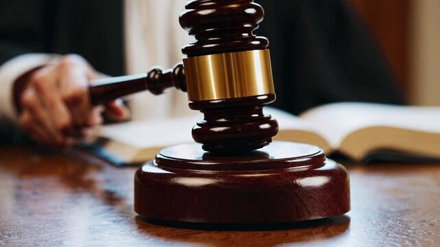 Judge striking gavel: judicial decision, courtroom concept