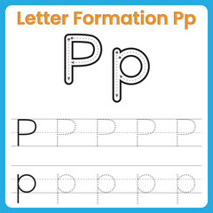 Letter Formation Pp, P Formation, Formation Letter P, Alphabet Tracing P, Letter P Worksheet, Handwriting Practice P, Preschool P, Tracing Pp, Learn To Write P