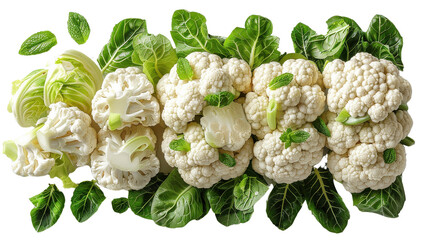 Top view diced vegetable cauliflower cut out