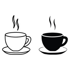 Obraz premium Minimalist Line Art of a Steaming Coffee Cup on Saucer