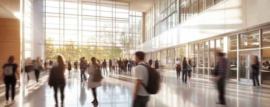 Bustling modern hall filled with students