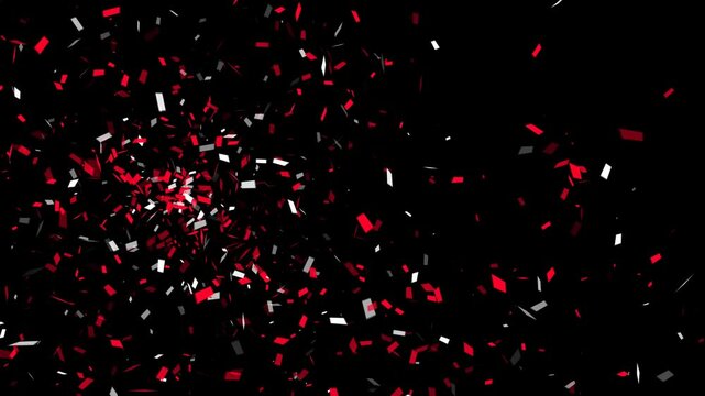 red and white confetti explosion isolated alpha channel animation,celebration and black friday big sale shopping social media motion design element	