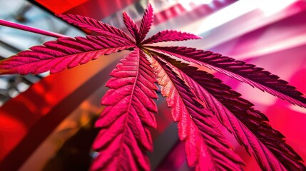 An artistic view of a cannabis leaf highlighted against a colorful gradient backdrop, emphasizing its unique shape and texture while showcasing a vibrant aesthetic appeal.