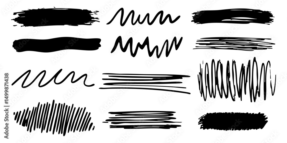 Poster abstract brush stroke and scribble set. artistic design elements collection. isolated vector illustr