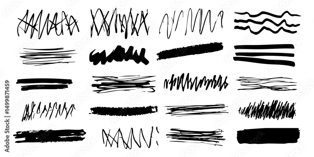 Poster abstract scribble and brush stroke set. creative design elements collection. isolated vector illustr