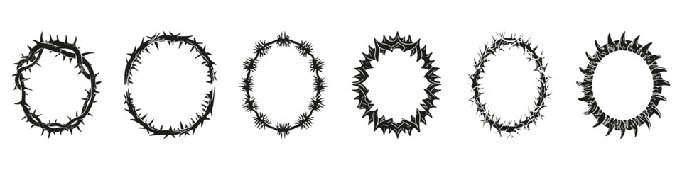 Thorn Crown Frame Set. Symbolic Representation Of Suffering And Sacrifice. Isolated Vector Illustration