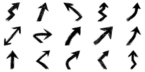 Hand-Drawn Grunge Arrow Set. Directional Symbols For Design Projects. Isolated Vector Illustration