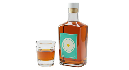 Isolated Liquor Bottle and Glass