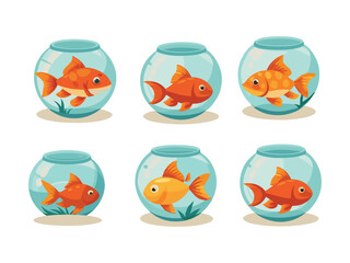 Fototapeta premium Six goldfish in glass bowls cartoon illustration 