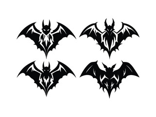 Fototapeta premium Four stylized black bat illustrations on white background 