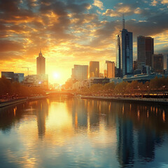 Fototapeta premium AustraliaDowntown city skyline, Melbourne, Australia Light