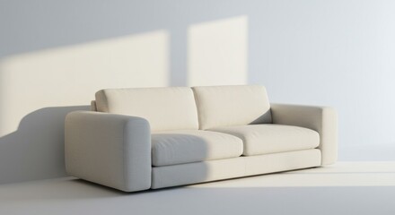 Matte White Room with Off-White Sofa and Strong Side Lighting