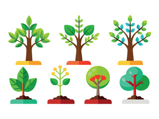 Fototapeta premium Collection of flat design trees and plants for nature illustrations 