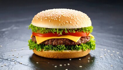 Juicy burger with cheese and sesame bun.