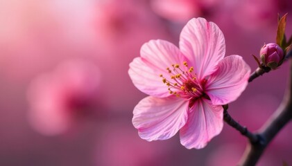 Obraz premium Vibrant pink sakura, full bloom, overlapping petals, close-up , springtime, photography, bright