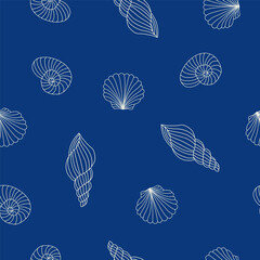 Toile de jouy seashell pattern. Colorful seamless shells and coral pattern. Perfect for greetings, invitations, manufacture wrapping paper, textile and web design. Vector ocean pattern.