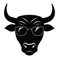 head of bull with sunglass