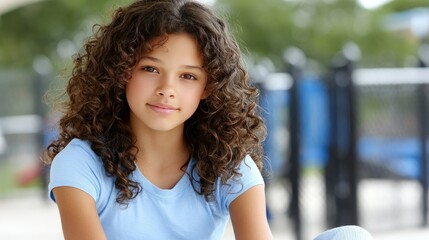 Cute little black girl enjoys a sunny day at the beach, smiling with a playground in the background, capturing joyful childhood moments