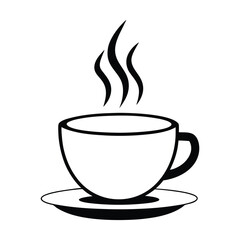Obraz premium Minimalist Line Art of a Steaming Coffee Cup on Saucer