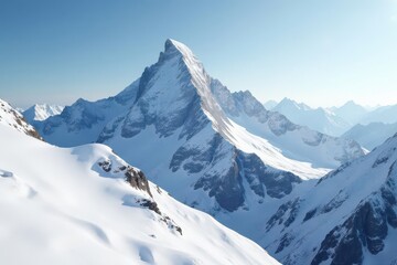 Snow-covered mountain peak against pristine white, scenic, cold