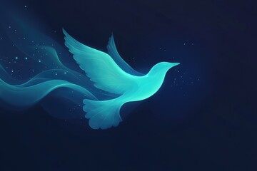 Glowing teal bird soaring through dark ethereal mist