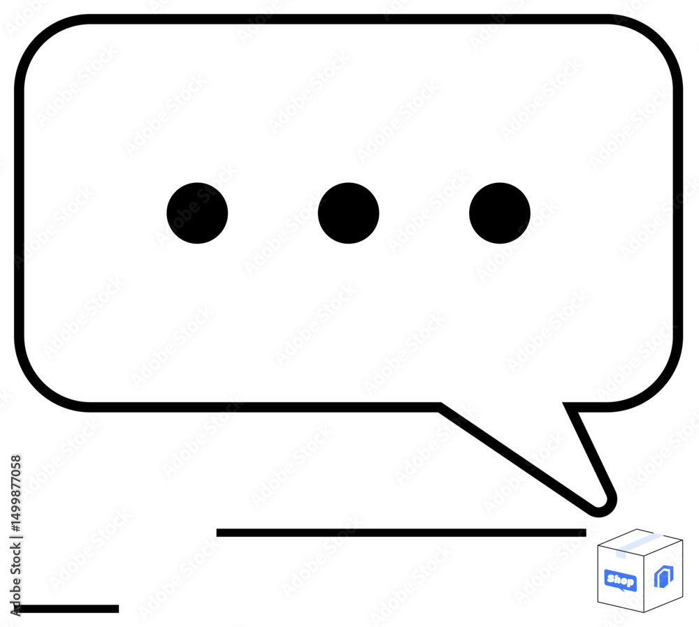 Poster speech bubble containing three centered dots, representing communication, thinking, or messaging. id