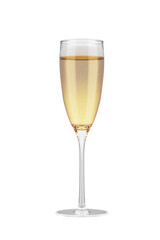 Glass of champagne with gas bubbles and foam isolated on transparent background. 3d render.