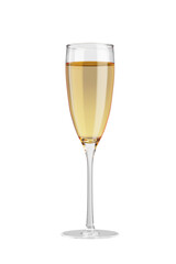 Glass of white wine in glass goblet isolated on white or transparent background. 3d render.