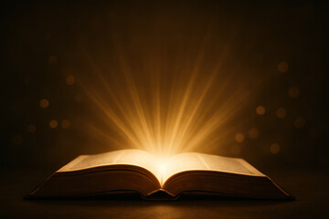 Magical Book of Light and Knowledge - Glowing Open Bible
