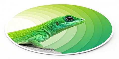 Fototapeta premium Green Gecko Portrait on Organic Color Swirls, lizard , reptile