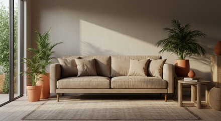 Taupe Lounge with Suede Sofa and Earth Tones
