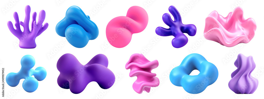 Poster png colorful abstract 3d shapes, elements on transparent background