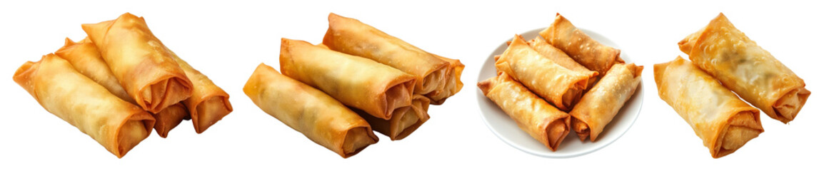 PNG Crispy golden fried spring rolls, element set on transparent background