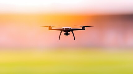 Drone in flight at sunset, aerial photography, technology, innovation