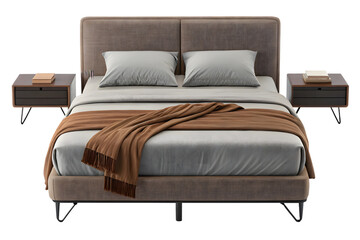 Modern Double Bed with Nightstands on Transparent Background
