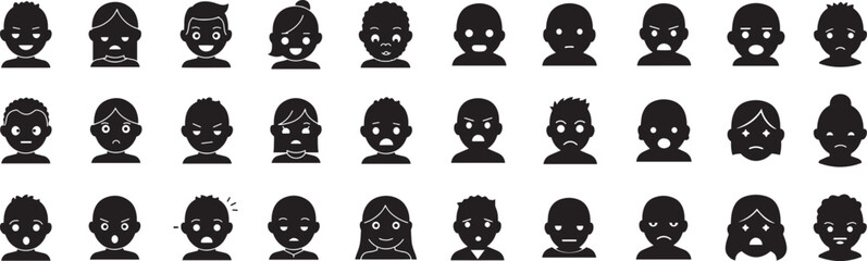 Emotions faces vector set different facial expressions illustration of human mood feelings and reactions