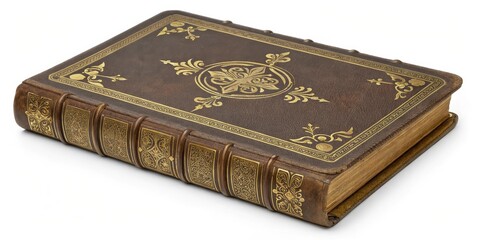 Fototapeta premium Ornate Leather-Bound Book with Gold Details, Antique , Vintage