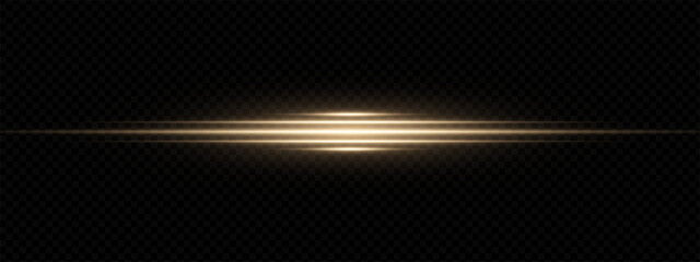 Fast gold laser streak with glowing light trail and motion blur. Dynamic abstract flare with shine and sparkle. Tech energy effect for anime, speed or fantasy themes. Vector, transparent background.