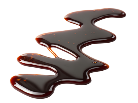 Dark Soy Sauce Drip on Black Isolated on transparent background cutout, PNG file, Cutout file