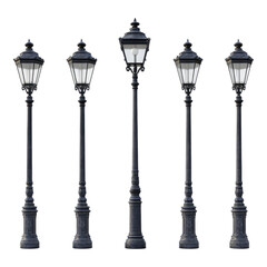 Set of Vintage Lamp Posts on transparent background