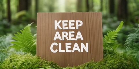 Keep the Area Clean Concept. Environmental Awareness Sign in Forest Promoting Cleanliness and Nature Conservation with Lush Greenery Surrounding